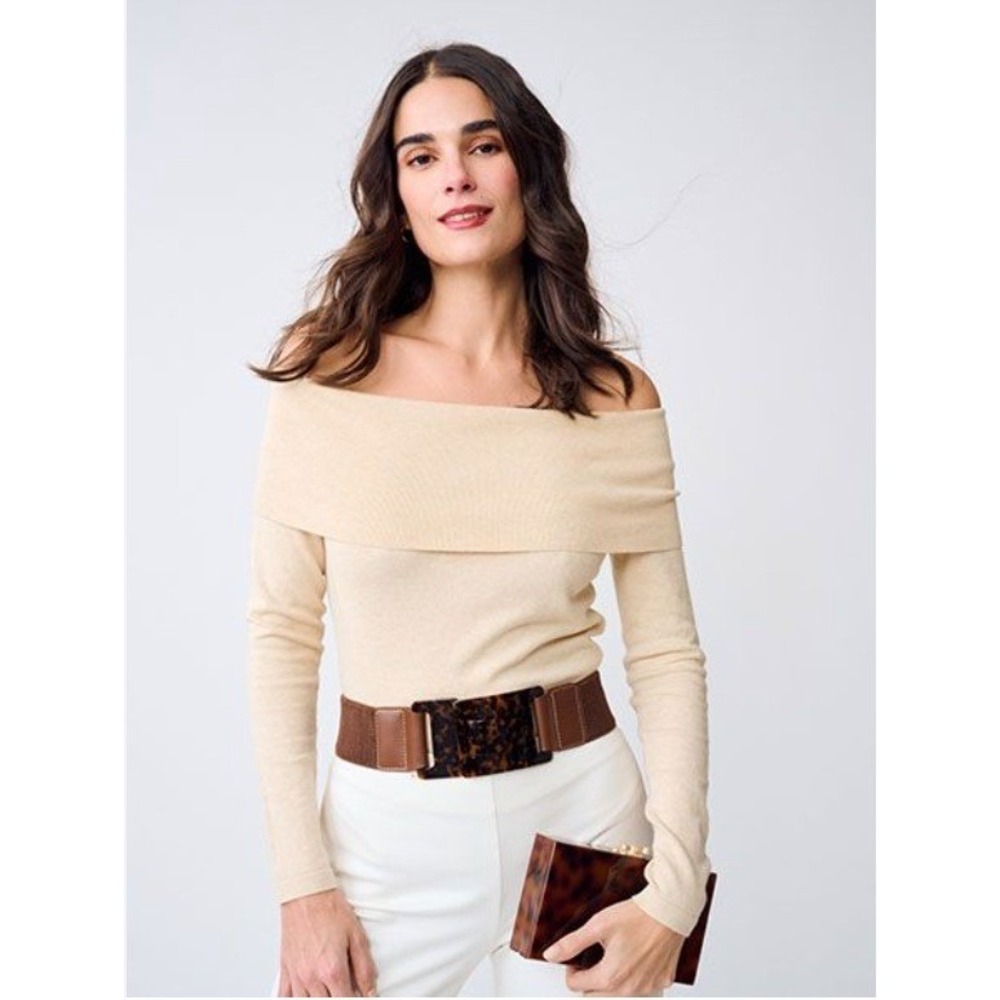 NWT J.McLaughlin Evrima Off Shoulder Sweater Heather Oatmeal XL